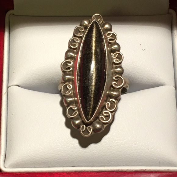 Sterling Silver Marquise Black Onyx Ring - Picture 2 of 2